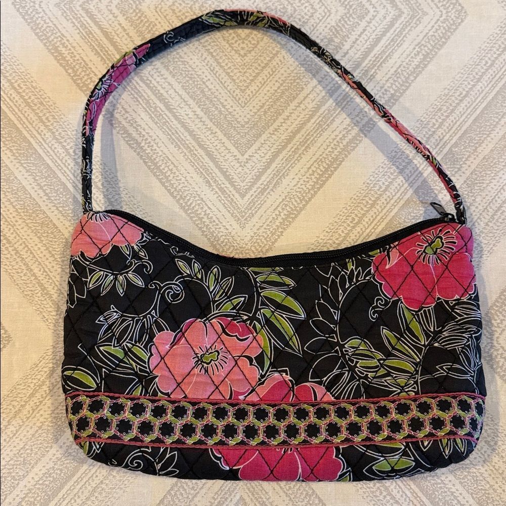 Croft & Barrow Black Pink Quilted Floral Shoulder Bag Small